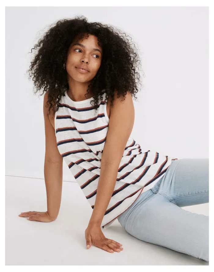 Women Modern Linen Tank Top In Stripe Lighthouse Madewell Tees