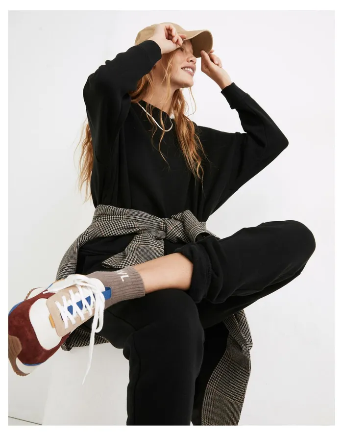 Women MWL Betterterry Crewneck Sweatshirt True Black Madewell MWL Athleisure