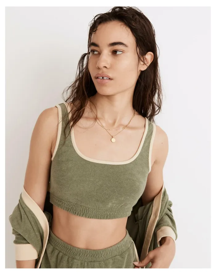 Women MWL Towel Terry Sweatshirt Bralette Faded Palm Madewell Tees