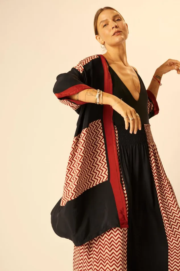 Women Natalie Martin Coverups Lennon Kimono Block Zigzag Noire