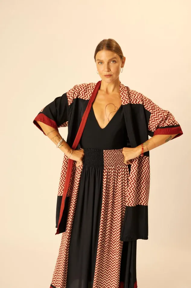 Women Natalie Martin Coverups Lennon Kimono Block Zigzag Noire