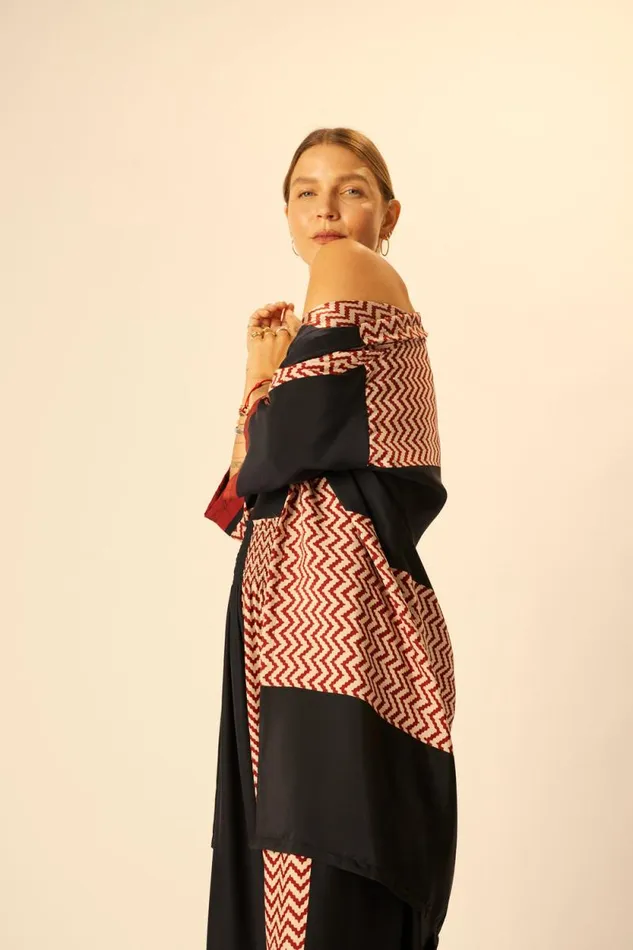 Women Natalie Martin Coverups Lennon Kimono Block Zigzag Noire