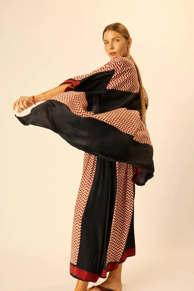Women Natalie Martin Coverups Lennon Kimono Block Zigzag Noire