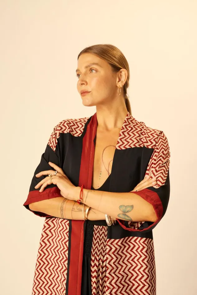 Women Natalie Martin Coverups Lennon Kimono Block Zigzag Noire
