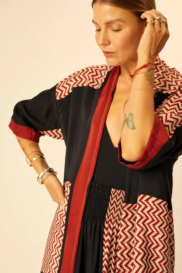Women Natalie Martin Coverups Lennon Kimono Block Zigzag Noire