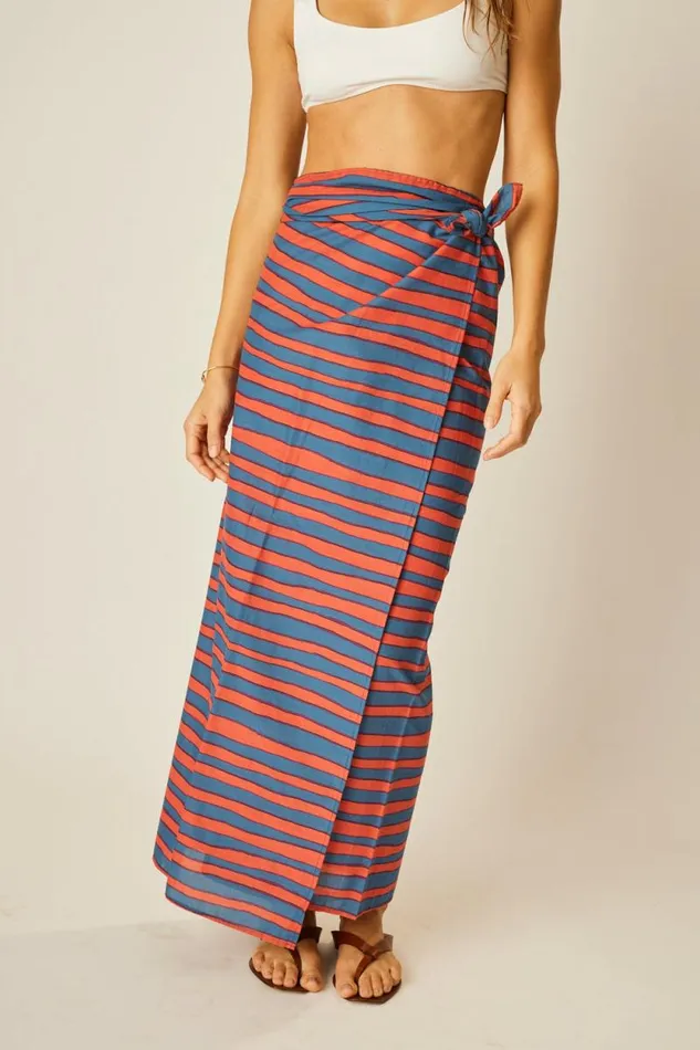 Women Natalie Martin Coverups Sarong Batik Stripe Blood Orange