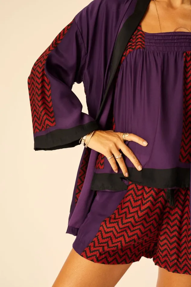 Women Natalie Martin Coverups Saylor Kimono Block Zigzag Aubergine