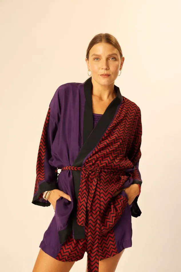 Women Natalie Martin Coverups Saylor Kimono Block Zigzag Aubergine