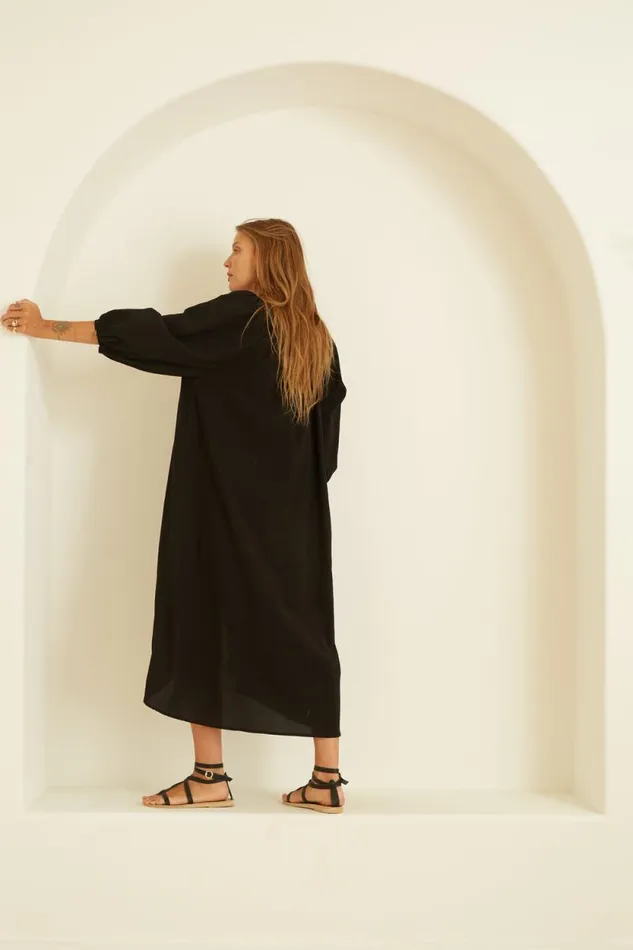 Women Natalie Martin Dresses Alex Midi With Sash Black Silk