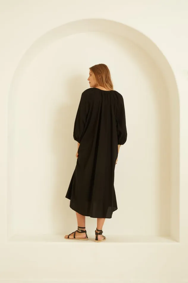 Women Natalie Martin Dresses Alex Midi With Sash Black Silk
