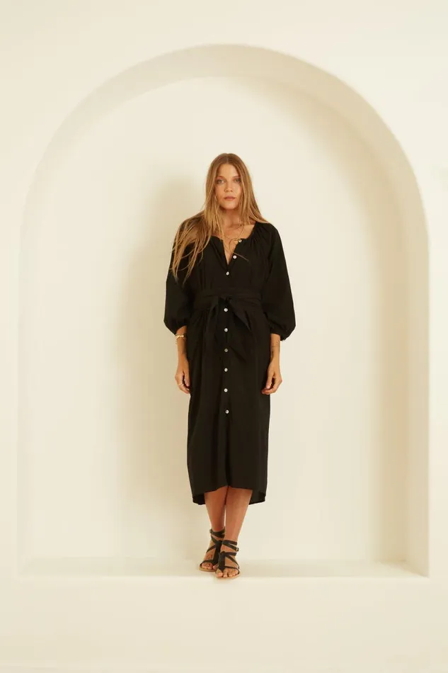 Women Natalie Martin Dresses Alex Midi With Sash Black Silk