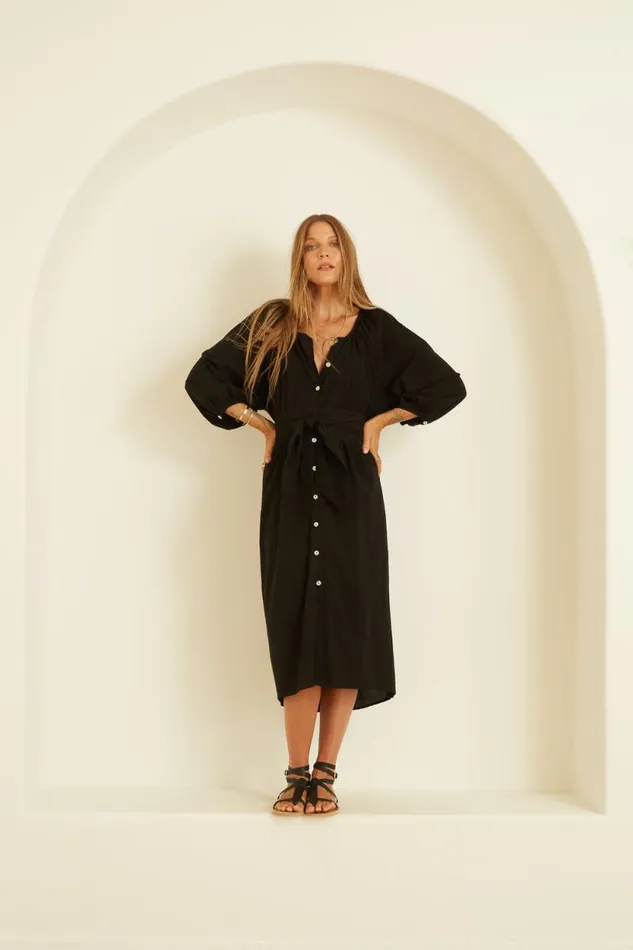 Women Natalie Martin Dresses Alex Midi With Sash Black Silk