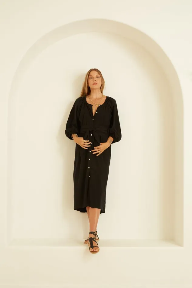 Women Natalie Martin Dresses Alex Midi With Sash Black Silk