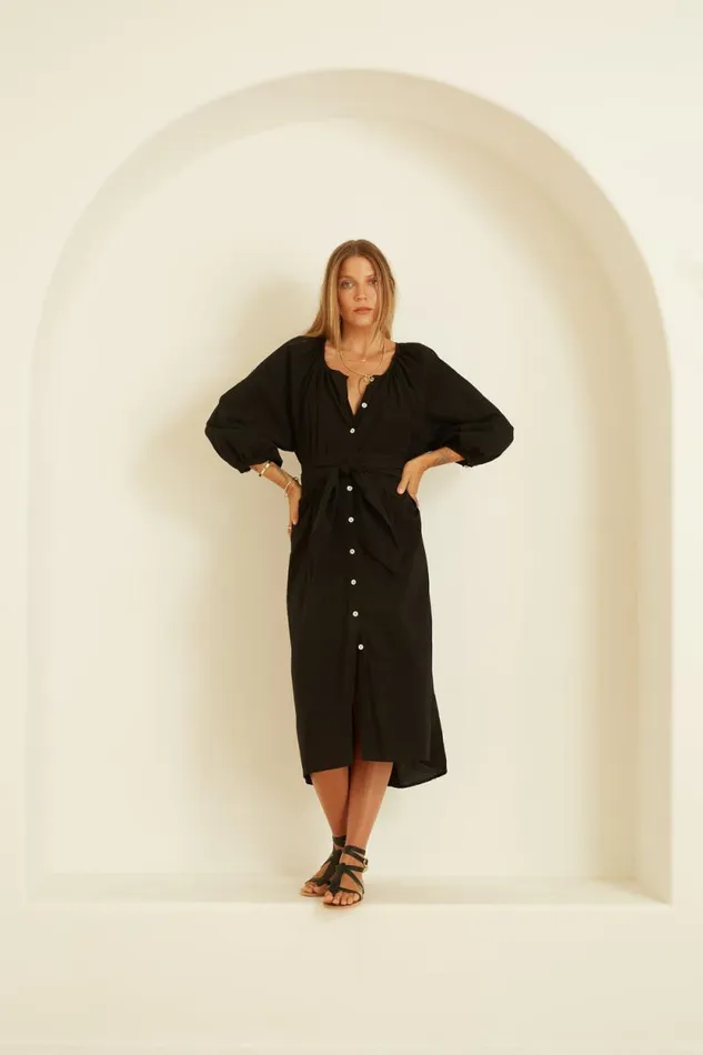 Women Natalie Martin Dresses Alex Midi With Sash Black Silk