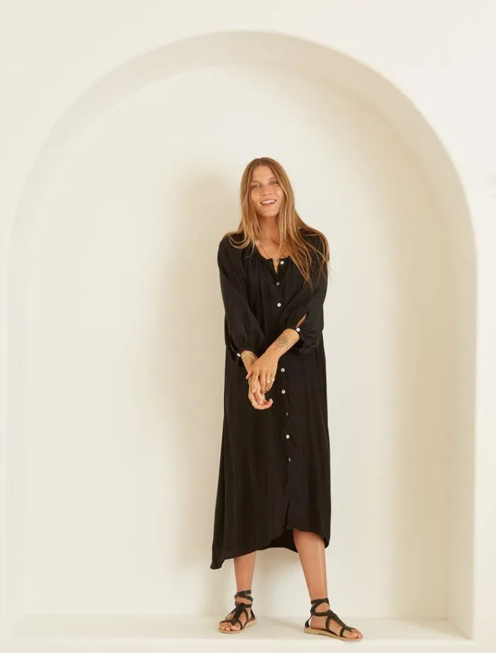 Women Natalie Martin Dresses Alex Midi With Sash Black Silk