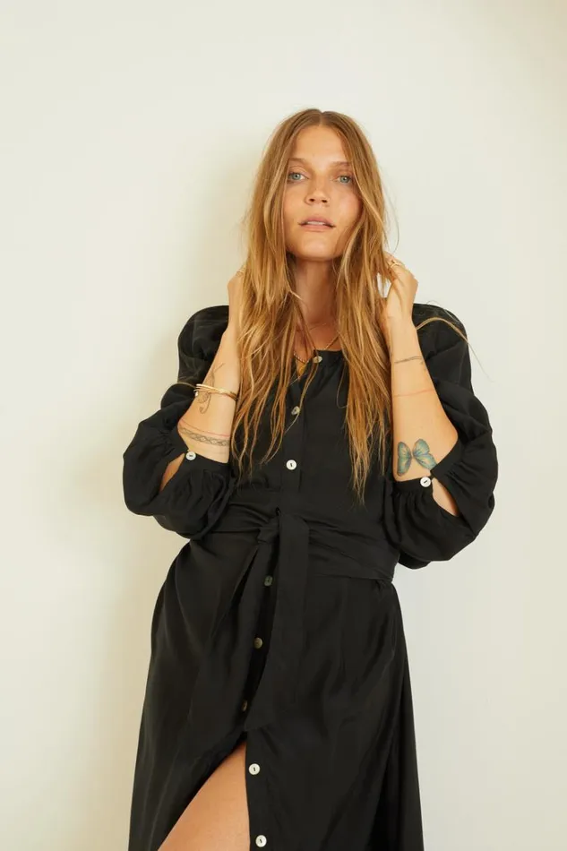 Women Natalie Martin Dresses Alex Midi With Sash Black Silk
