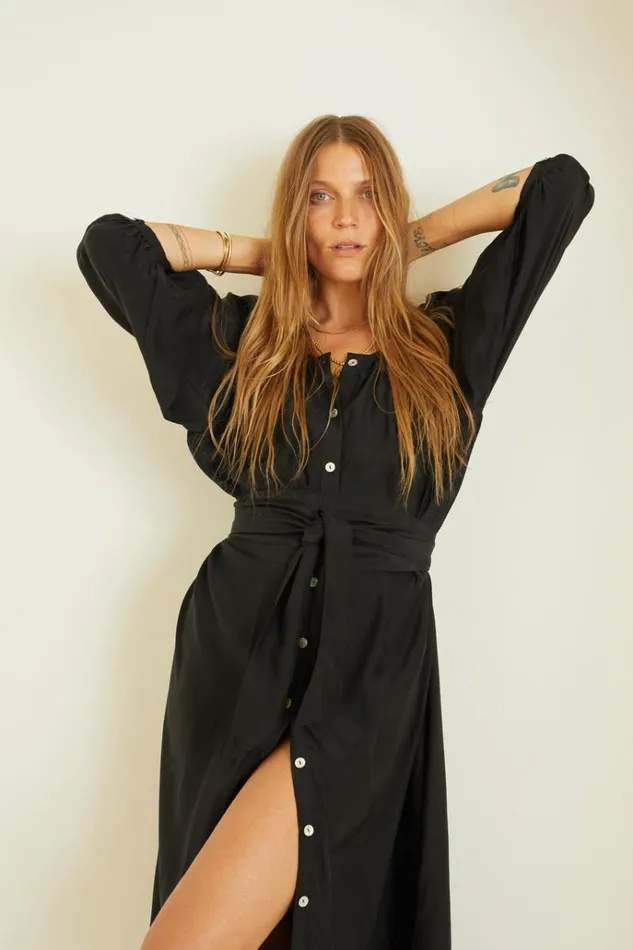 Women Natalie Martin Dresses Alex Midi With Sash Black Silk