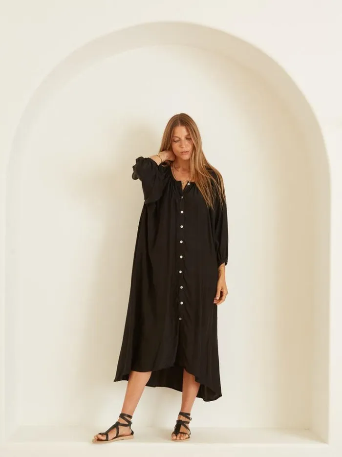 Women Natalie Martin Dresses Alex Midi With Sash Black Silk