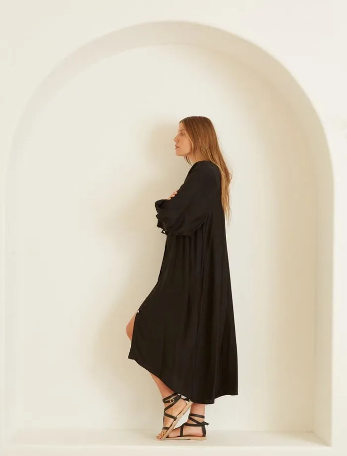Women Natalie Martin Dresses Alex Midi With Sash Black Silk