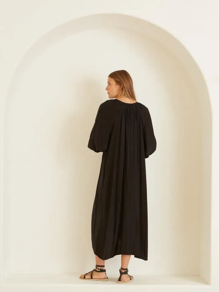 Women Natalie Martin Dresses Alex Midi With Sash Black Silk
