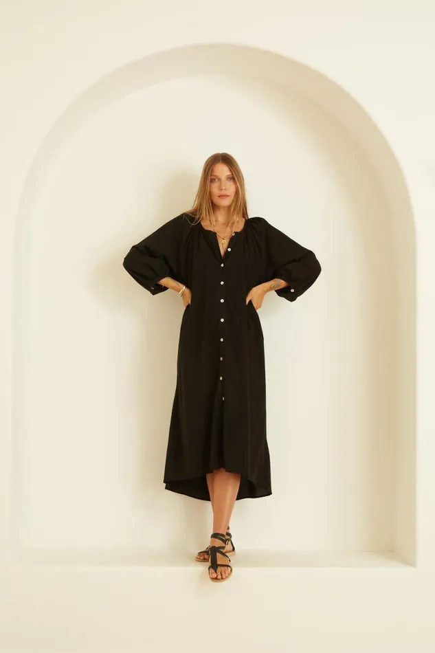 Women Natalie Martin Dresses Alex Midi With Sash Black Silk