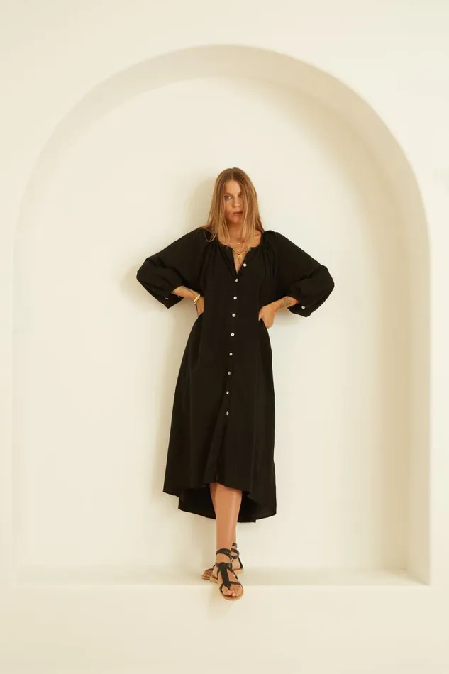 Women Natalie Martin Dresses Alex Midi With Sash Black Silk