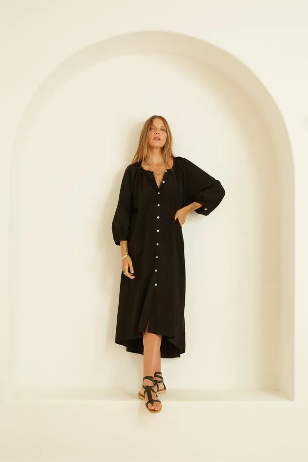 Women Natalie Martin Dresses Alex Midi With Sash Black Silk