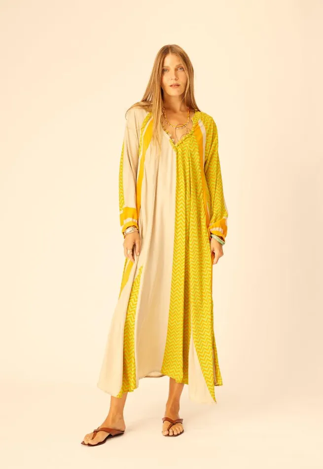 Women Natalie Martin Dresses Fiore Maxi Block Zigzag Tangerine