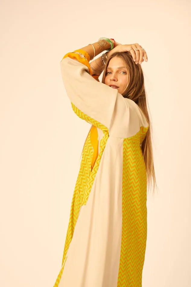 Women Natalie Martin Dresses Fiore Maxi Block Zigzag Tangerine