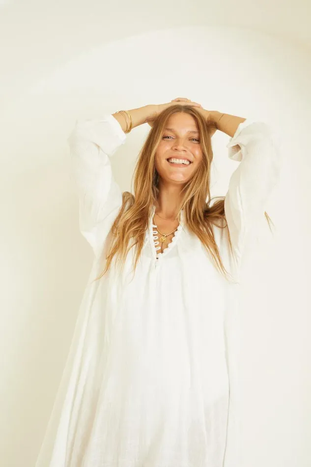 Women Natalie Martin Dresses Fiore Maxi White Cotton Gauze