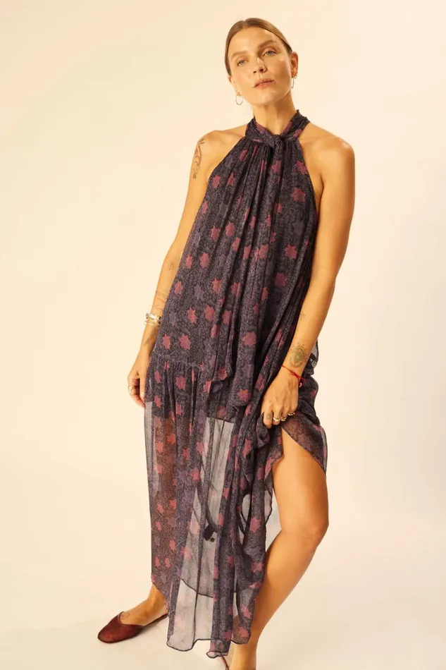 Women Natalie Martin Dresses Indiana Maxi Snowflake Aubergine