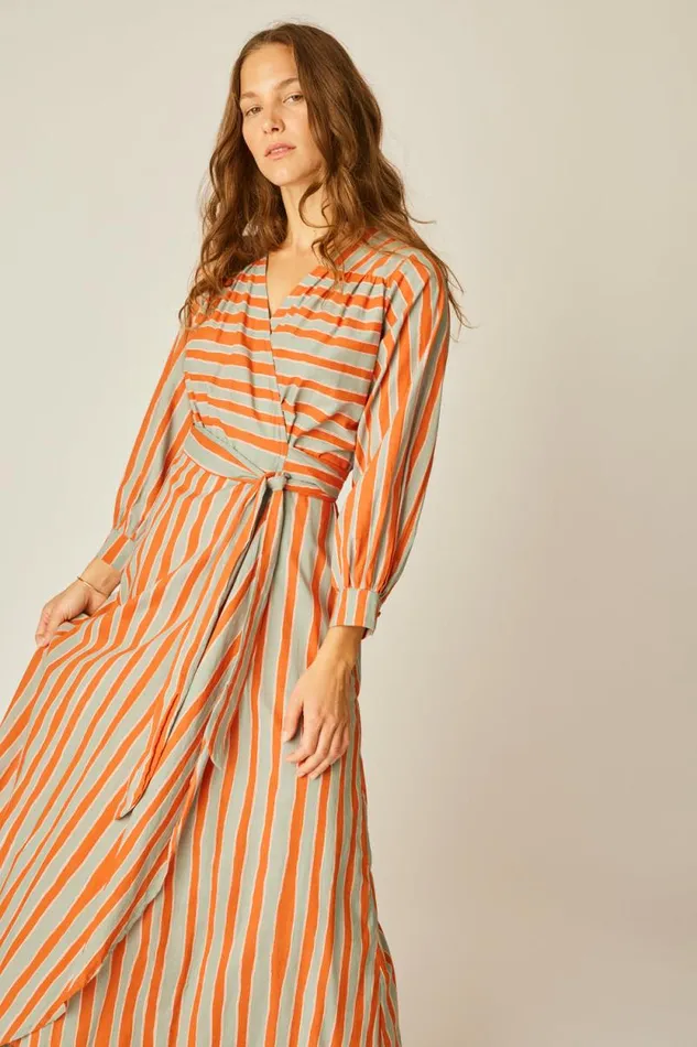 Women Natalie Martin Dresses Kate Long Sleeve Dress Batik Stripe Sage