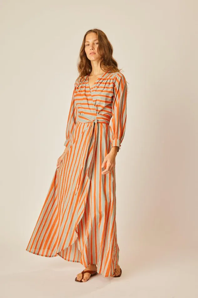 Women Natalie Martin Dresses Kate Long Sleeve Dress Batik Stripe Sage