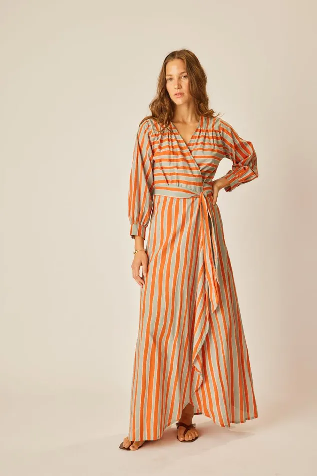Women Natalie Martin Dresses Kate Long Sleeve Dress Batik Stripe Sage