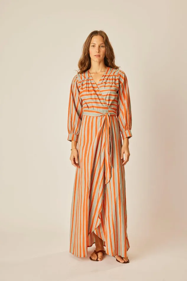 Women Natalie Martin Dresses Kate Long Sleeve Dress Batik Stripe Sage