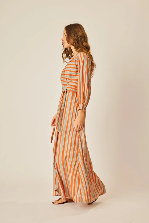 Women Natalie Martin Dresses Kate Long Sleeve Dress Batik Stripe Sage