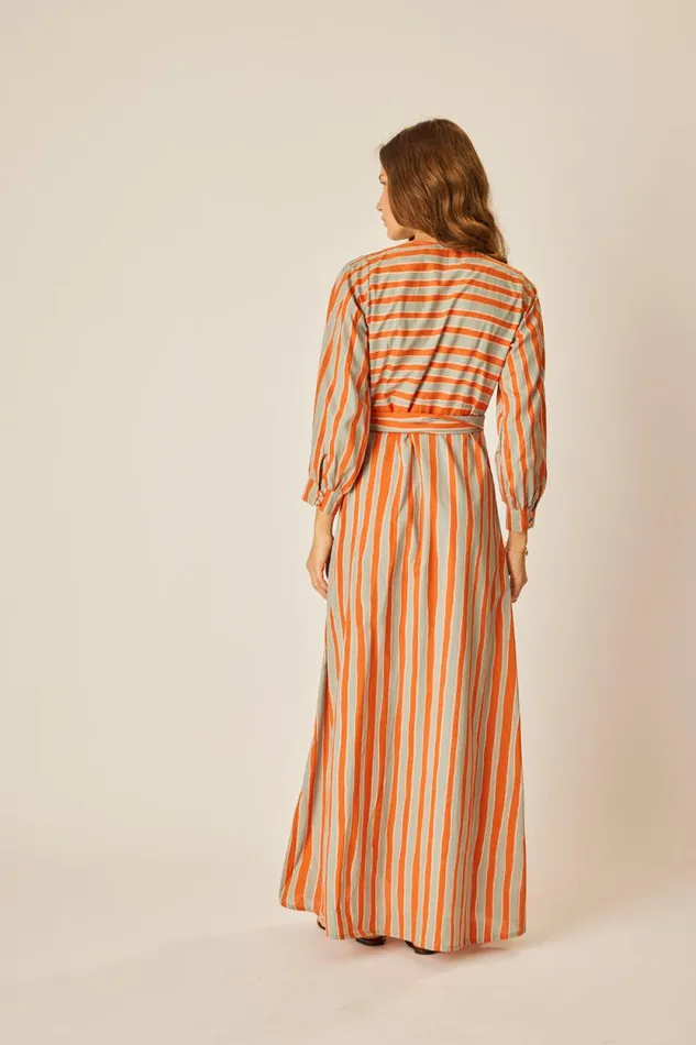 Women Natalie Martin Dresses Kate Long Sleeve Dress Batik Stripe Sage