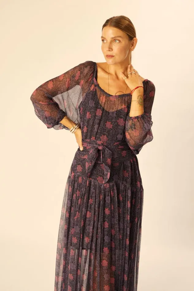 Women Natalie Martin Dresses Lainey Dress With Sash Snowflake Aubergine