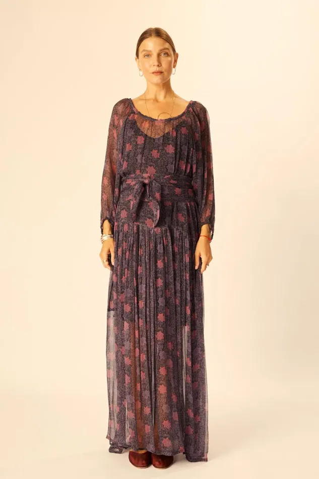 Women Natalie Martin Dresses Lainey Dress With Sash Snowflake Aubergine