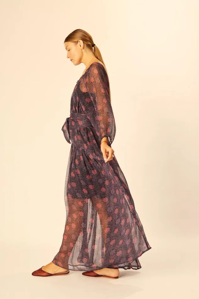 Women Natalie Martin Dresses Lainey Dress With Sash Snowflake Aubergine