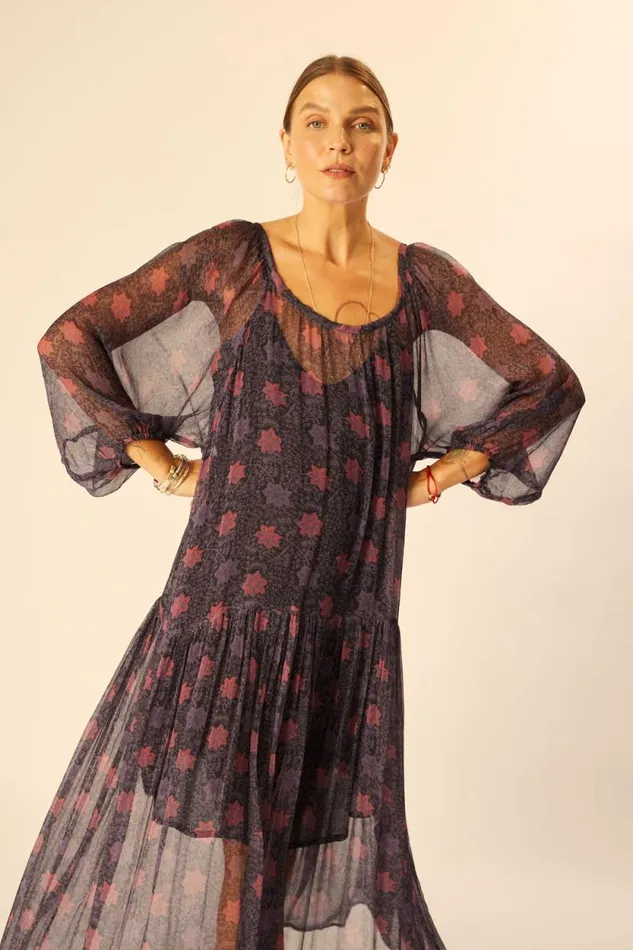 Women Natalie Martin Dresses Lainey Dress With Sash Snowflake Aubergine