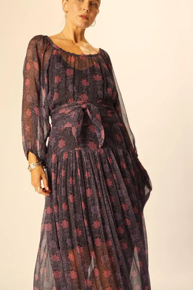 Women Natalie Martin Dresses Lainey Dress With Sash Snowflake Aubergine