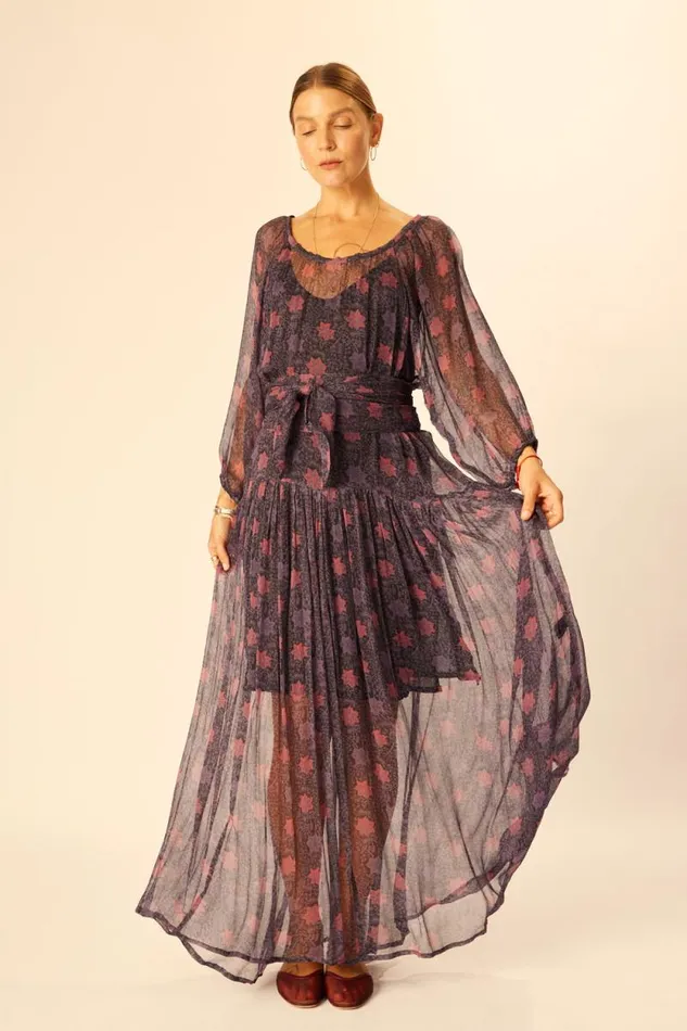 Women Natalie Martin Dresses Lainey Dress With Sash Snowflake Aubergine