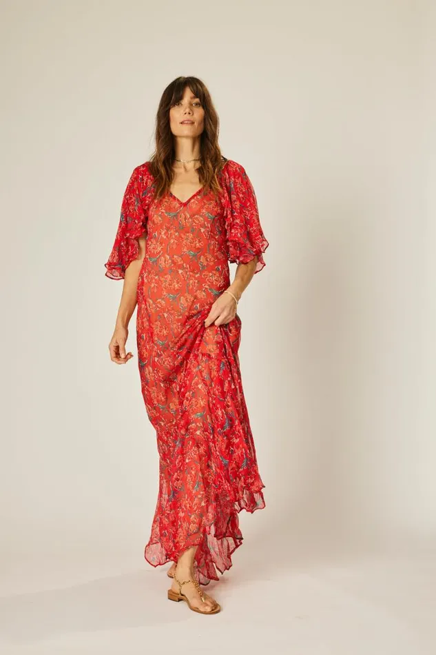 Women Natalie Martin Dresses Ramya Dress Chiffon Watercolor Vermil