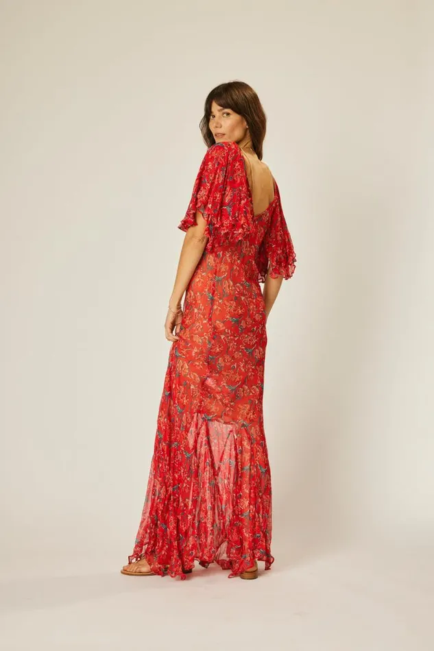 Women Natalie Martin Dresses Ramya Dress Chiffon Watercolor Vermil