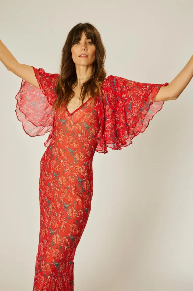 Women Natalie Martin Dresses Ramya Dress Chiffon Watercolor Vermil