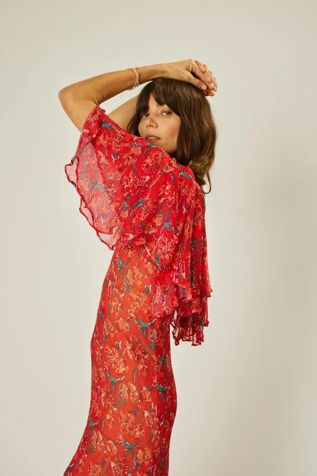 Women Natalie Martin Dresses Ramya Dress Chiffon Watercolor Vermil