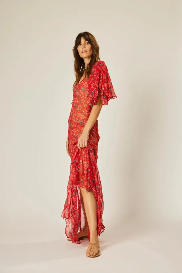 Women Natalie Martin Dresses Ramya Dress Chiffon Watercolor Vermil