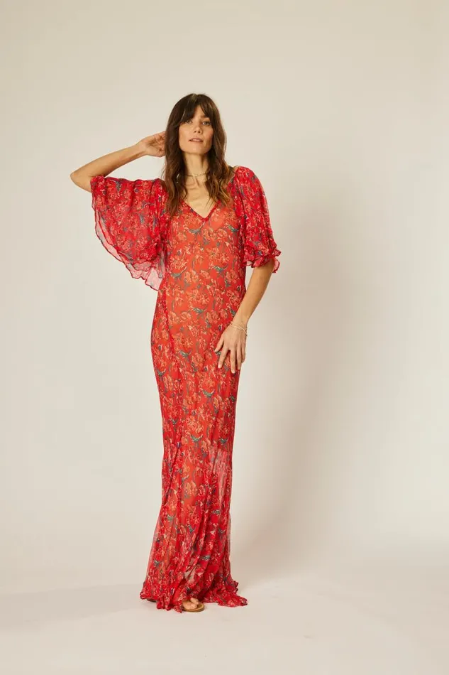 Women Natalie Martin Dresses Ramya Dress Chiffon Watercolor Vermil