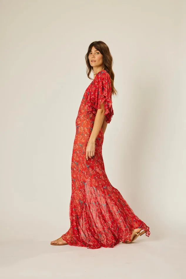 Women Natalie Martin Dresses Ramya Dress Chiffon Watercolor Vermil